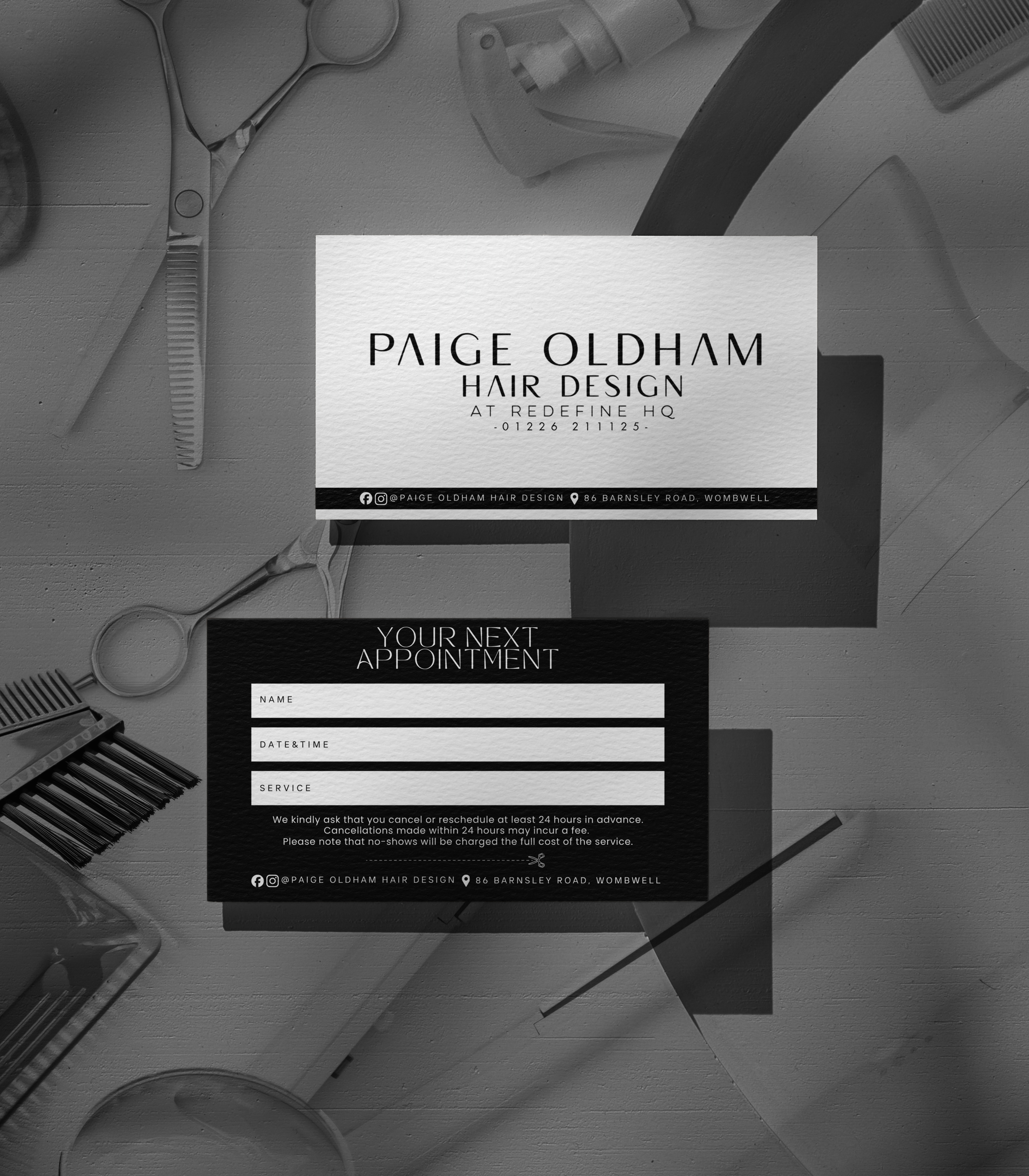 Paige Oldham Hair appointment card design