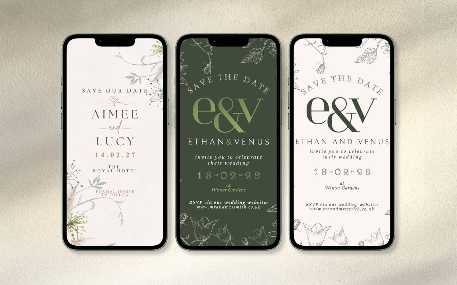 Newspaper style digital save the date on phone and laptop